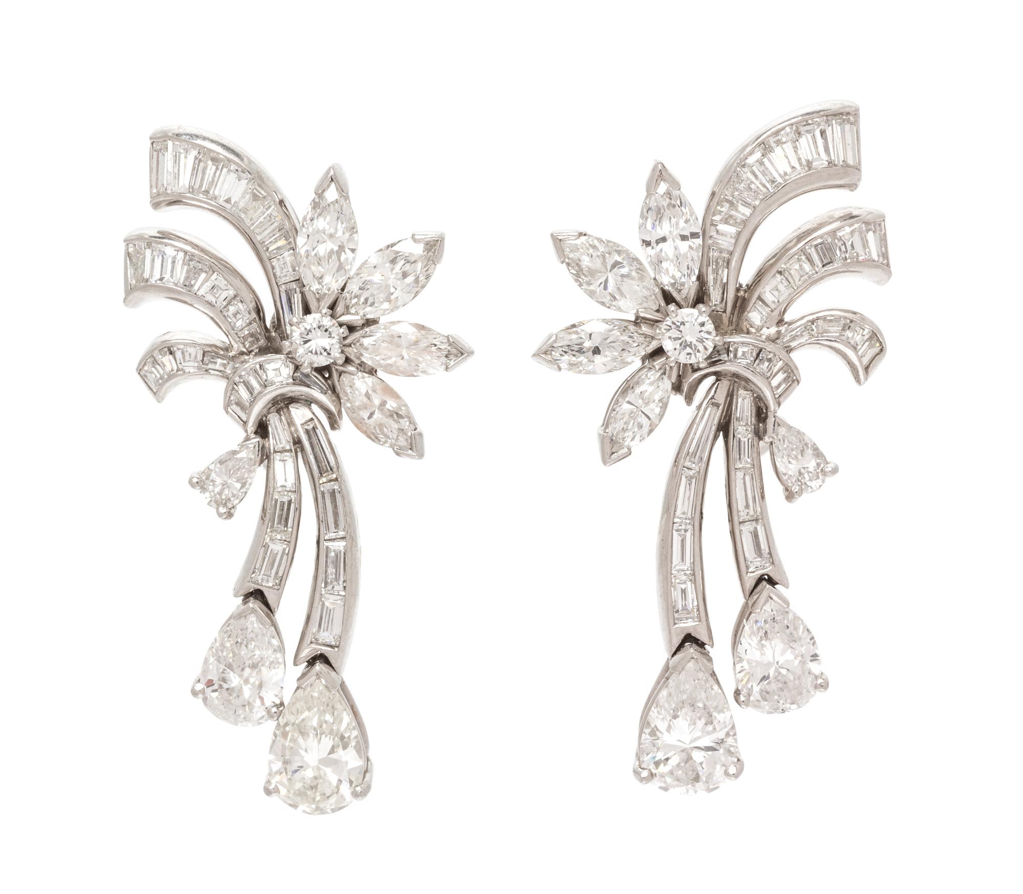 A Pair of Platinum and Diamond Earclips, 12.90 dwts.