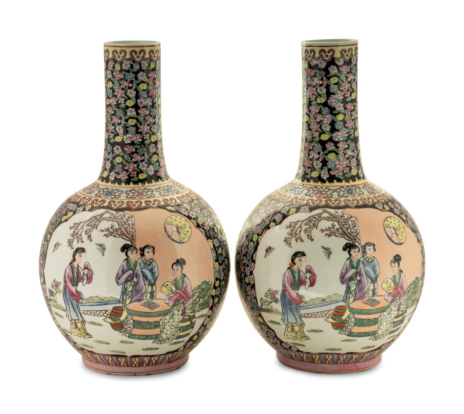 A Pair of Chinese Enameled Porcelain Vases