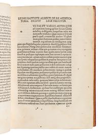 ALBERTI, Leon Battista (1404-1472). De re aedificatoria . Florence: Nicolaus Laurentii Alamanus, 29 December 1485.