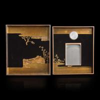 A Japanese lacquer writing box set with inlaid flowers and calligraphy, Suzuribako 日本时绘文具盒 19th/early 20th century ???????????