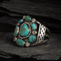 Navajo Silver and Royston Turquoise Cluster Cuff Bracelet