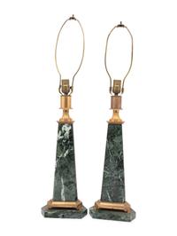 A Pair of Neoclassical Style Gilt Bronze and Marble Table Lamps