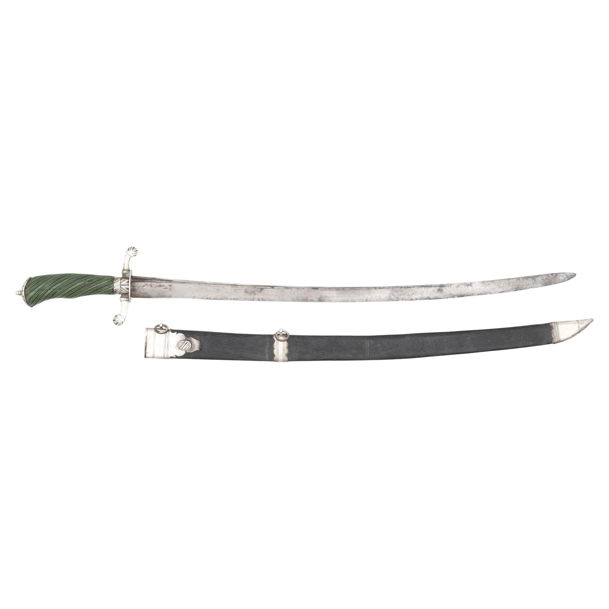 18th Century Silver Mounted Cuttoe with Green Dyed Spiral Grip
