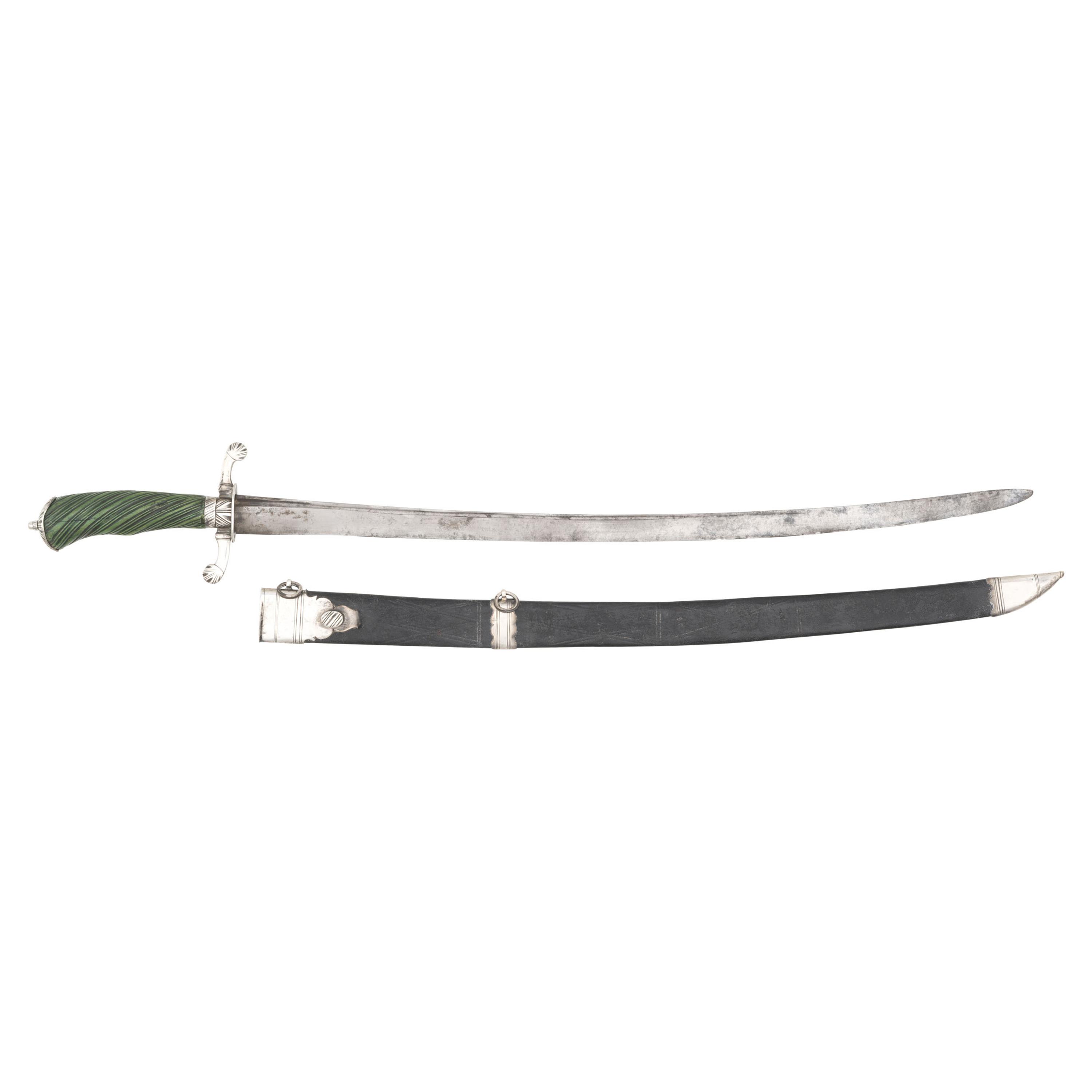 18th Century Silver Mounted Cuttoe with Green Dyed Spiral Grip