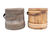 Two Lidded Firkins with Swing Handles