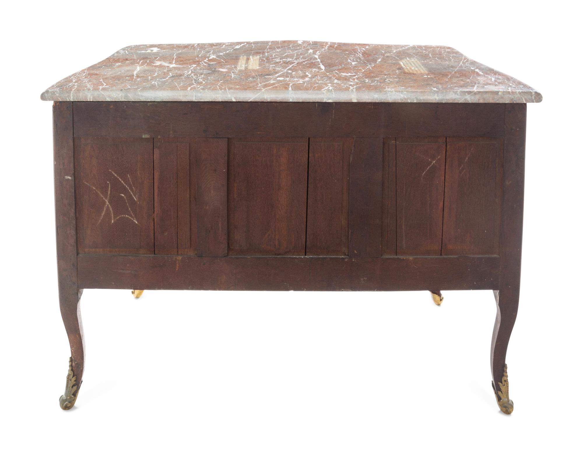 A Louis XV Gilt Bronze Mounted Marble-Top Commode