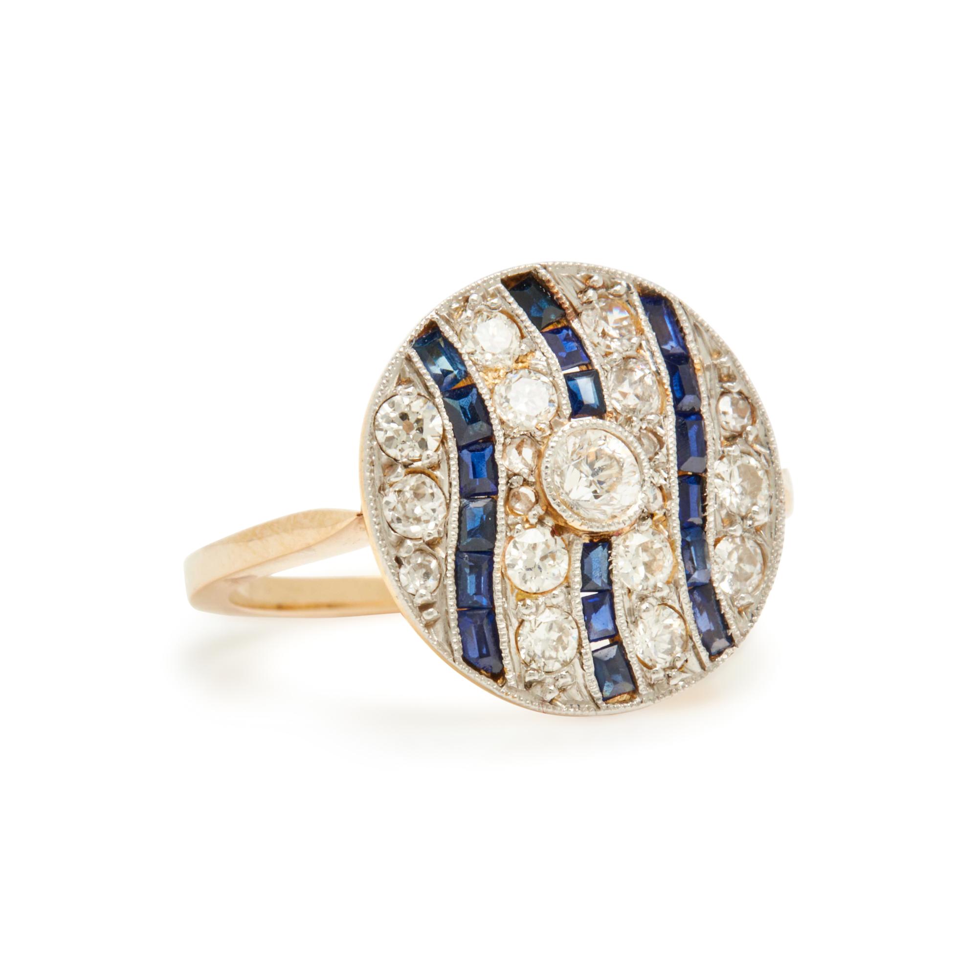 BICOLOR GOLD, DIAMOND, AND SYNTHETIC SAPPHIRE RING