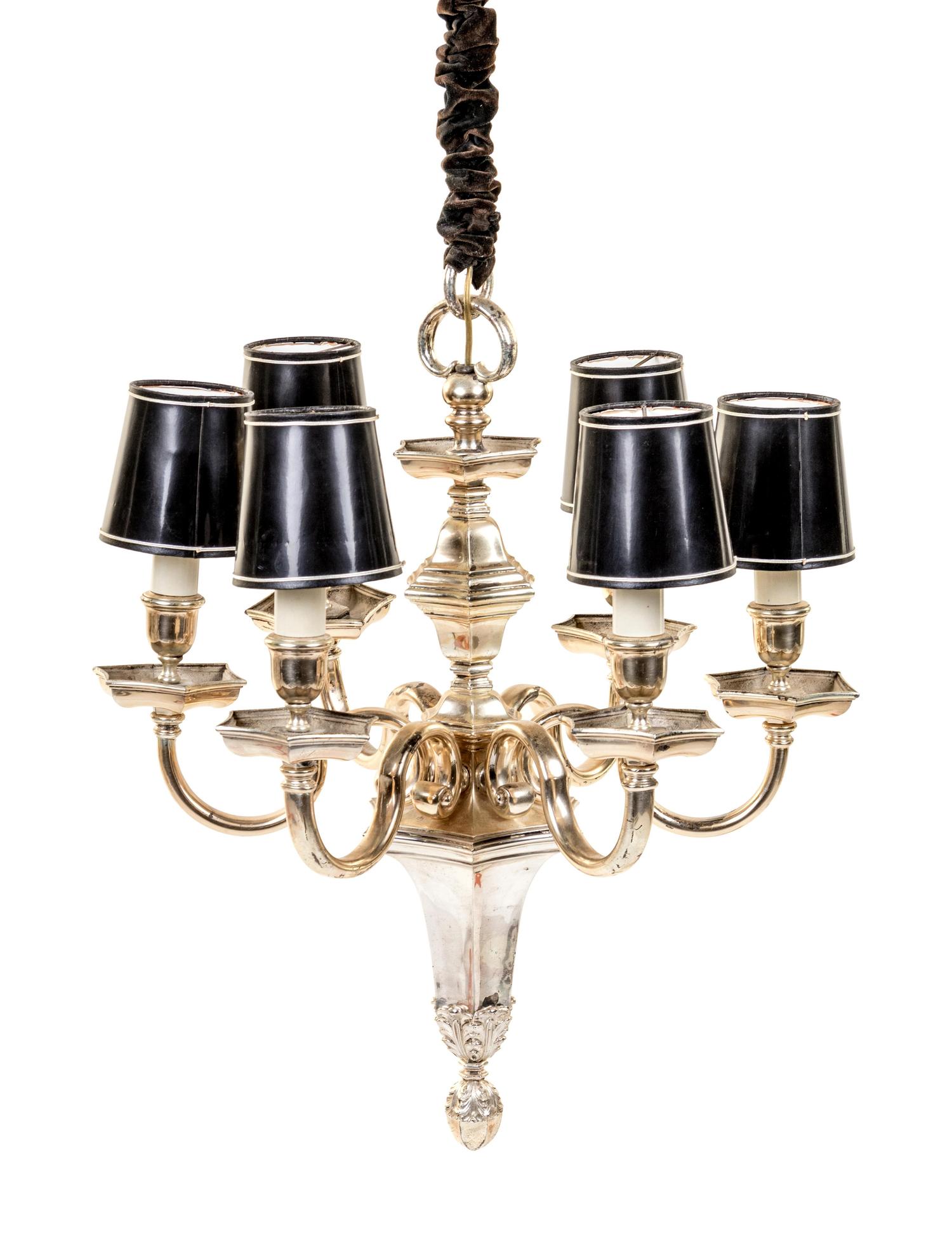 A Dutch Baroque Style Silver-Plate Six-Light Chandelier