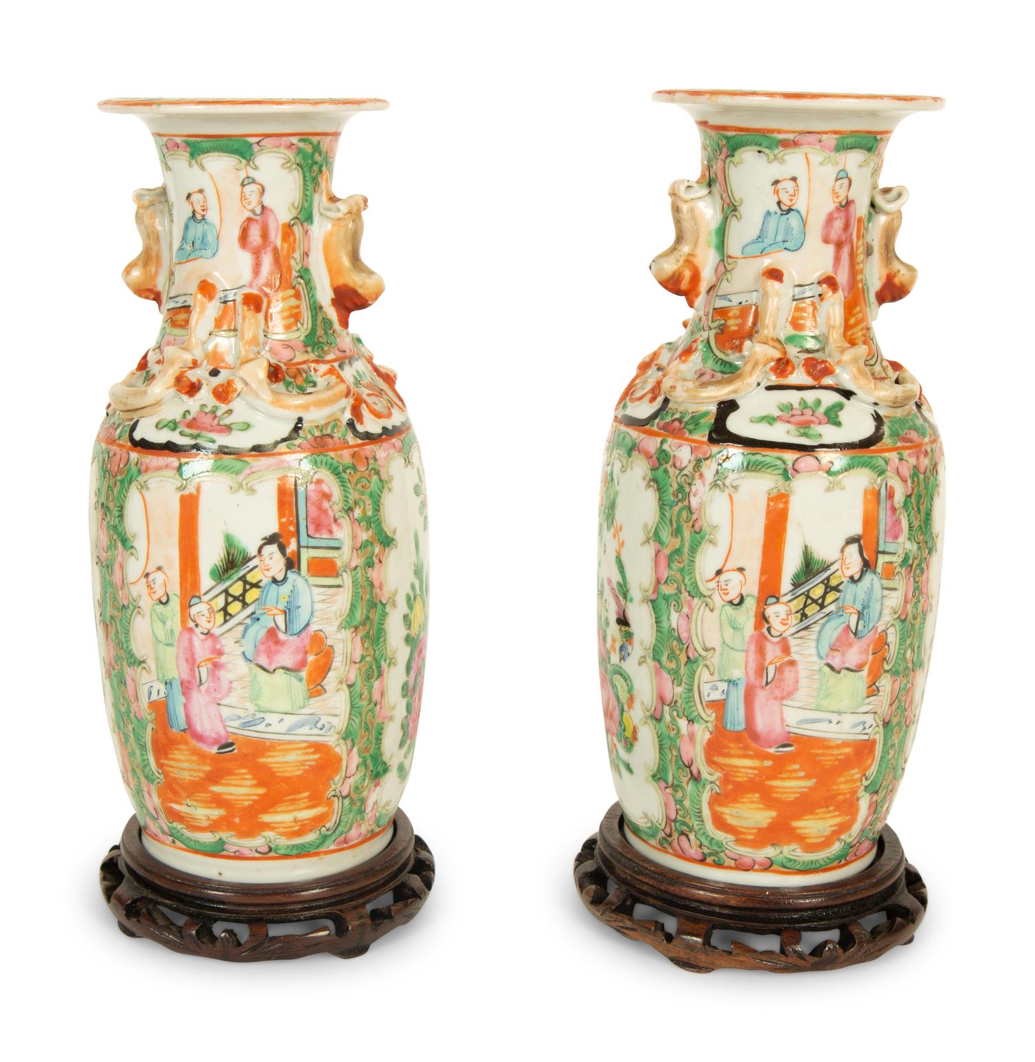 A Pair of Chinese Rose Medallion Porcelain Vases