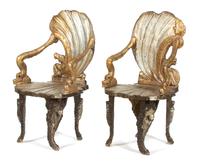 A Pair of Venetian Silver Gilt Grotto Armchairs Height 42 1/4 inches. — LATE 19TH CENTURY