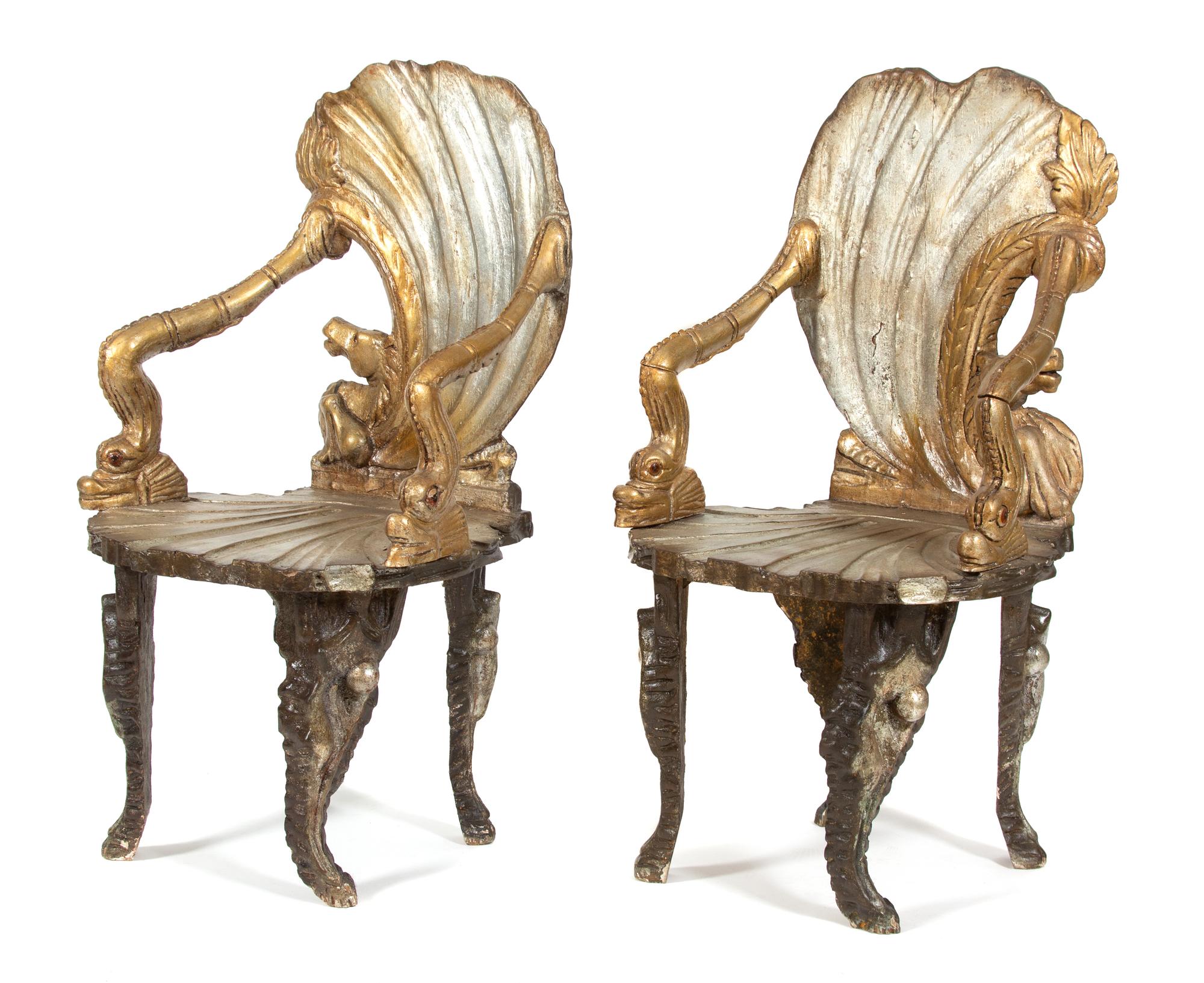 A Pair of Venetian Silver Gilt Grotto Armchairs Height 42 1/4 inches. — LATE 19TH CENTURY