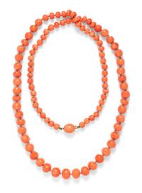 A Single Strand Graduated Coral Bead Necklace, Circa 1910,
