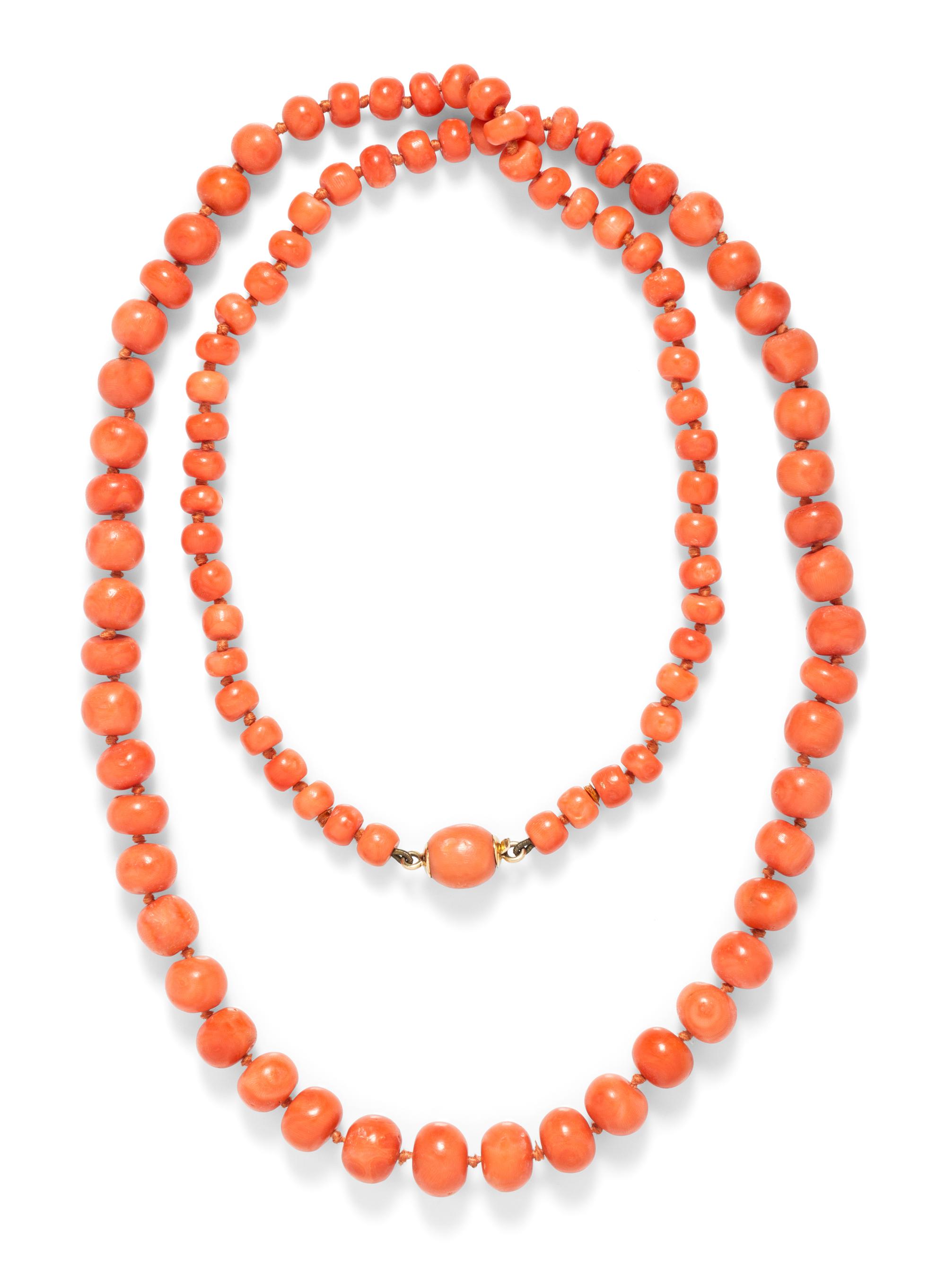 A Single Strand Graduated Coral Bead Necklace, Circa 1910,