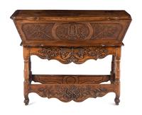A French Provincial Carved Dough Box on Stand