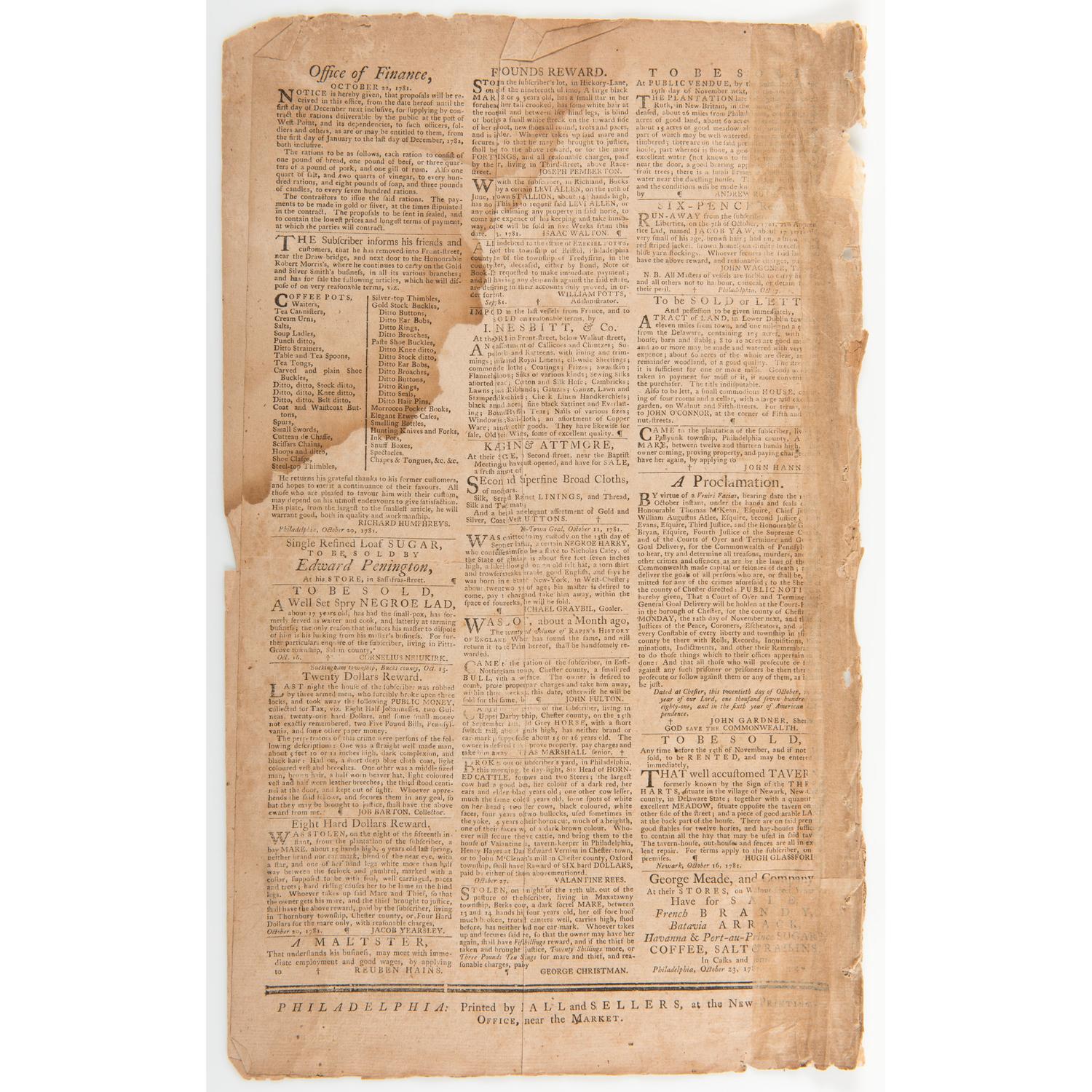 Battle of Yorktown and General Cornwallis' Surrender Covered in the Pennsylvania Gazette and Weekly Advertiser , 1781