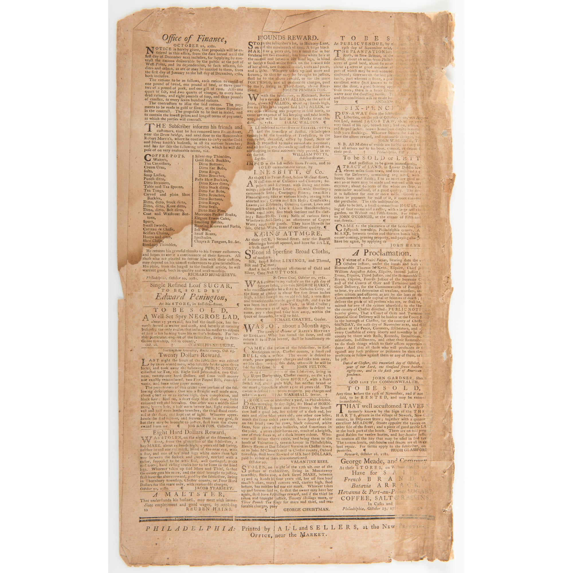 Battle of Yorktown and General Cornwallis' Surrender Covered in the Pennsylvania Gazette and Weekly Advertiser , 1781