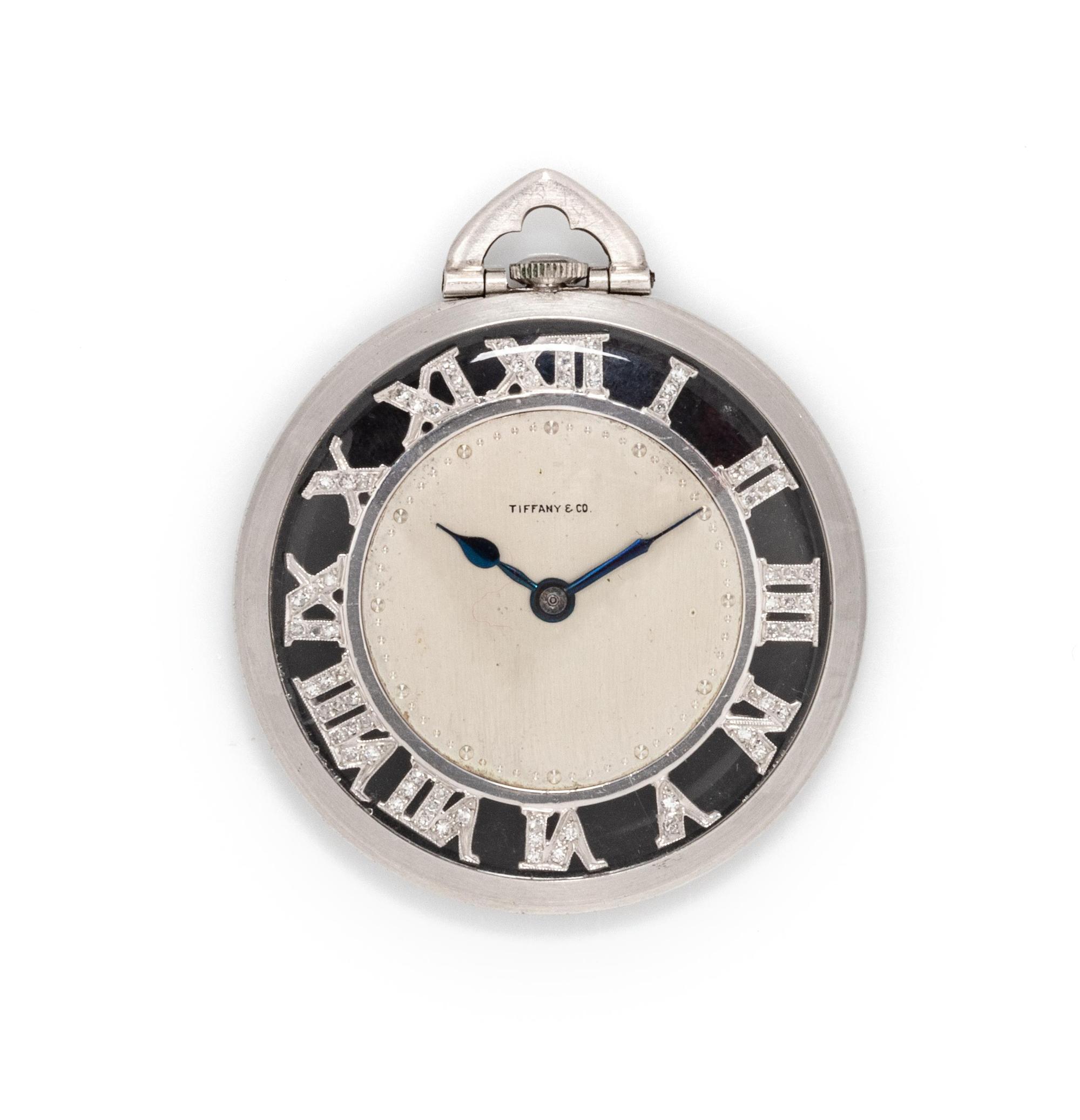 Tiffany & Co., Art Deco, Diamond and Onyx Open Face Pocket Watch