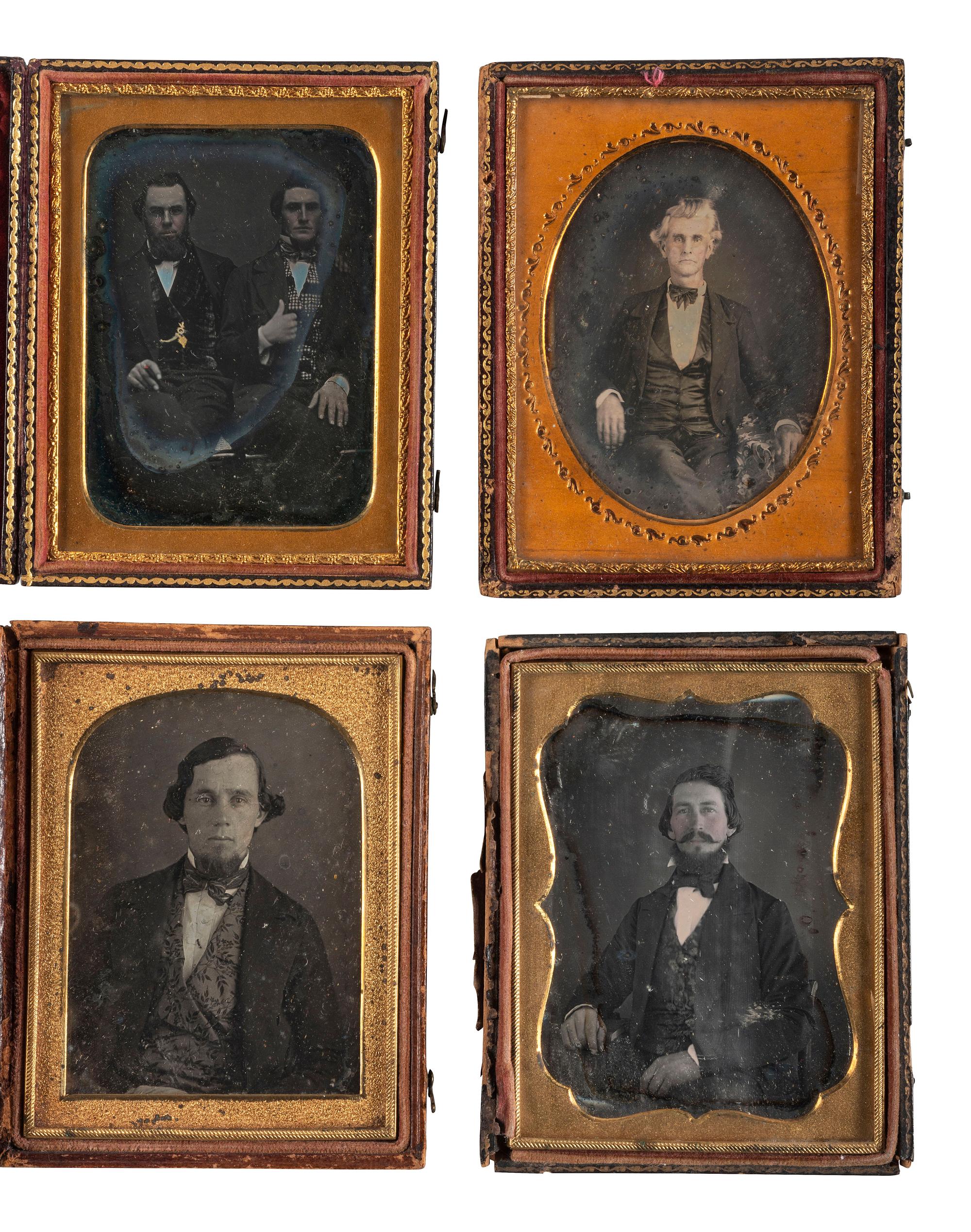 [EARLY PHOTOGRAPHY]. A group of 25 daguerreotype and ambrotype portraits of men with interesting hairstyles and facial hair, including: