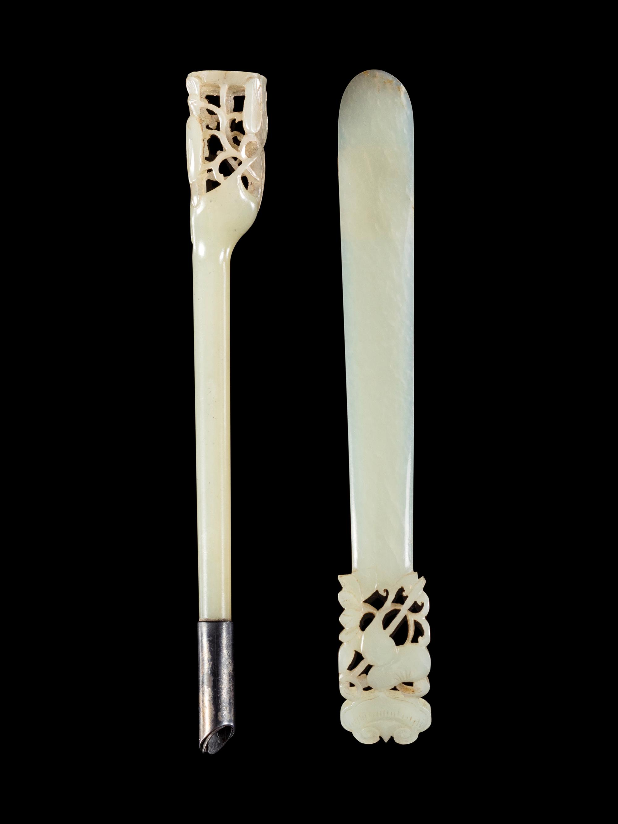 Two Celadon Jade Hairpins