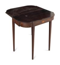 A George III Style Mahogany and Satinwood Marquetry Flip-Top Table