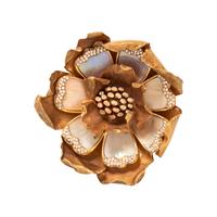LUZ CAMINO, MOTHER OF PEARL, ENAMEL AND DIAMOND ROSE BROOCH