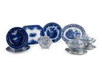 A Group of Flow Blue and Transferware Table Articles