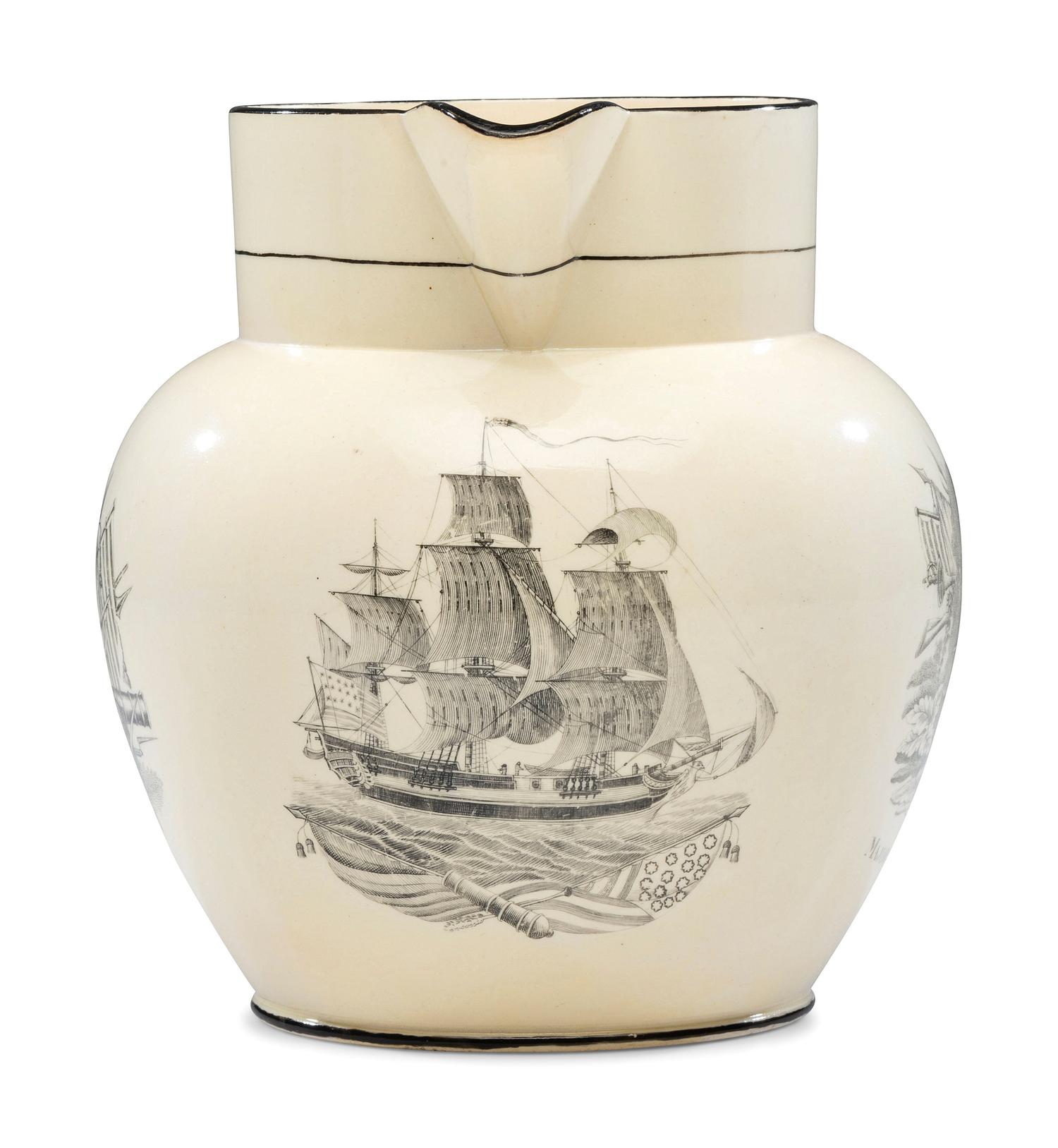 A Very Rare Staffordshire Transfer-Print Creamware War of 1812 Portrait Pitcher