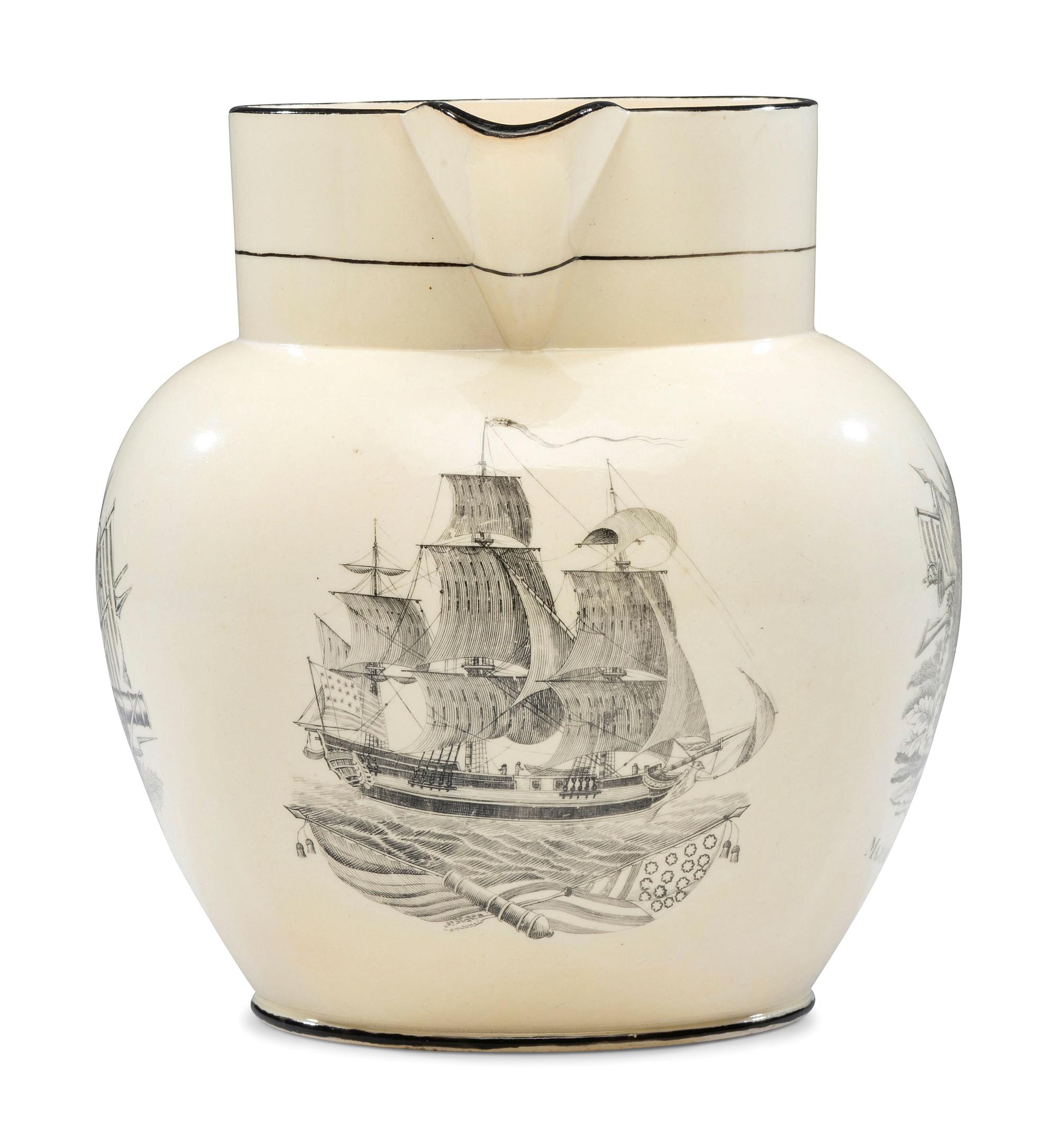 A Very Rare Staffordshire Transfer-Print Creamware War of 1812 Portrait Pitcher