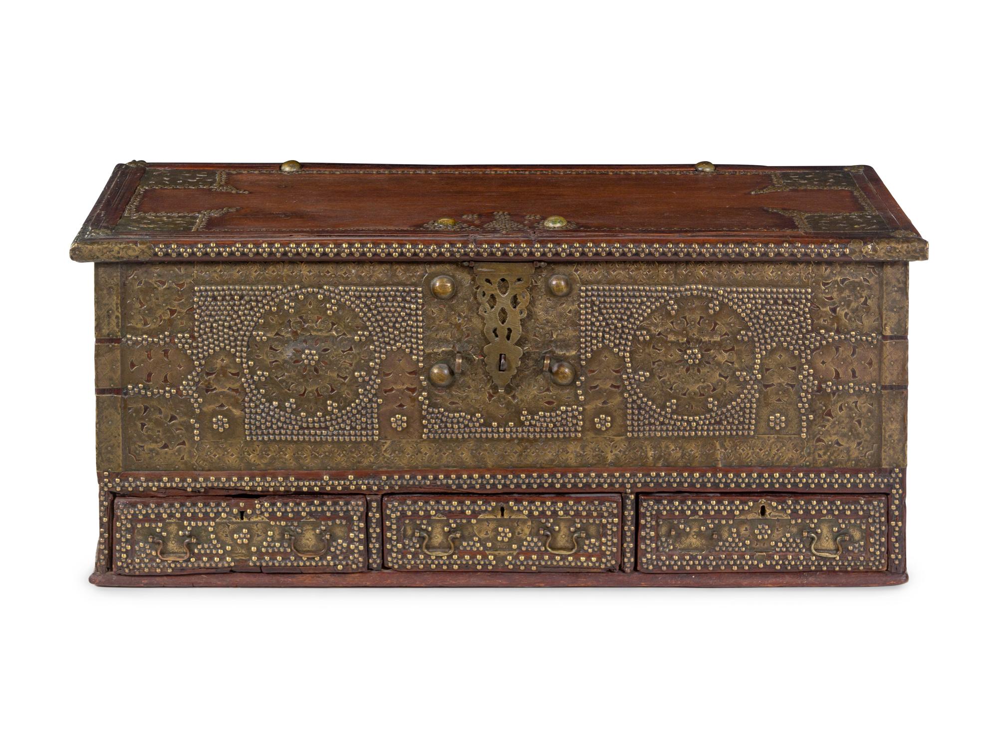 A Zanzibar Brass Decorated Teak Chest