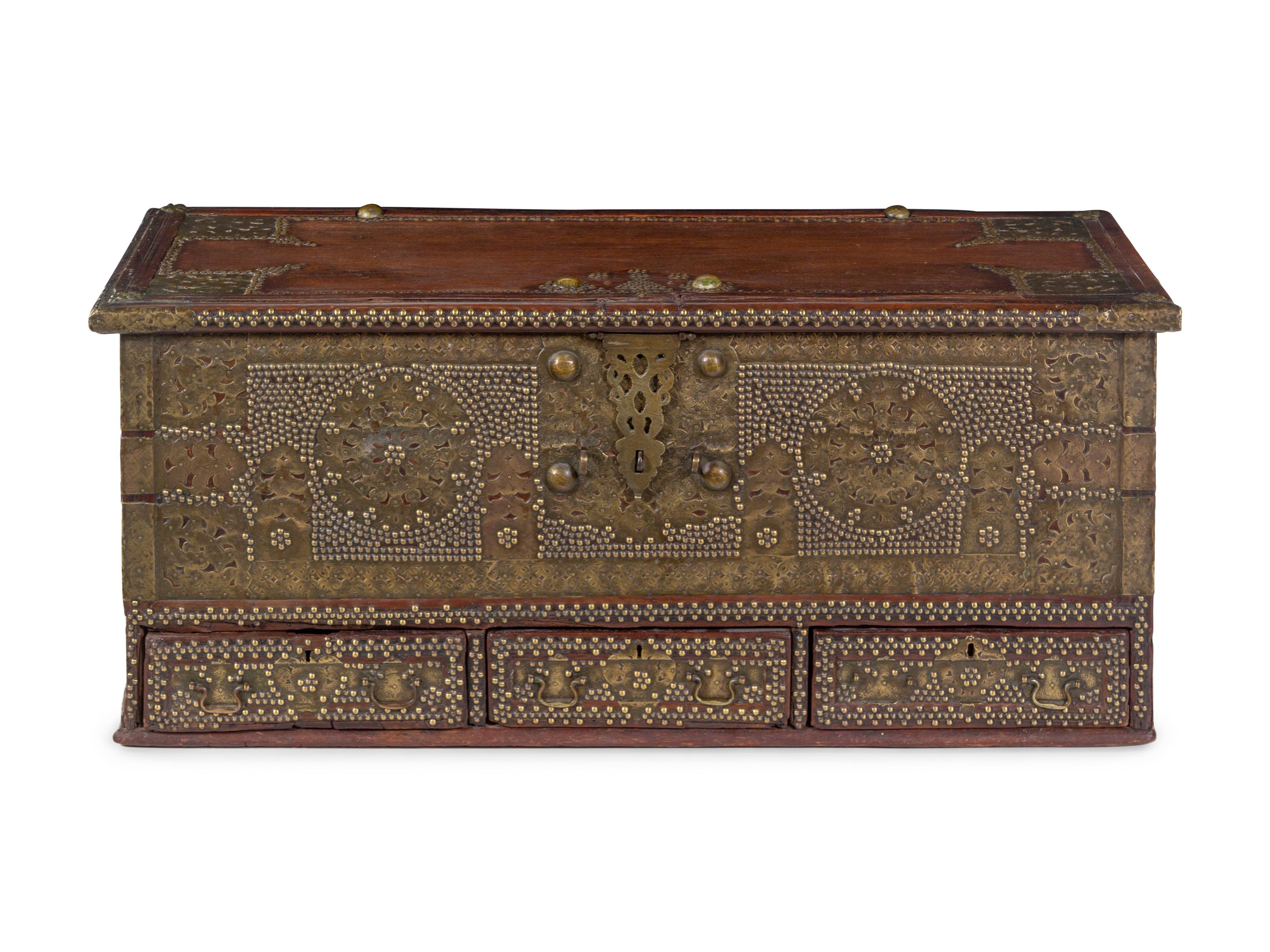 A Zanzibar Brass Decorated Teak Chest