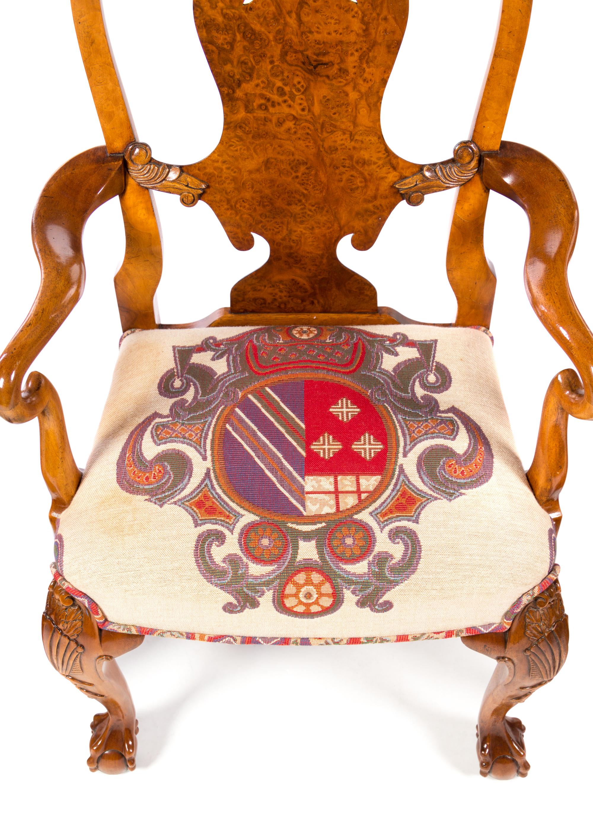 A Set of Four Queen Anne Style Burlwood Armchairs Height 42 inches. — BEVAN-FUNNELL, 20TH CENTURY