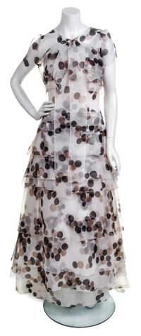 A Carolina Herrera Cream Silk Polka Dot Strapless Gown, Size: 8.