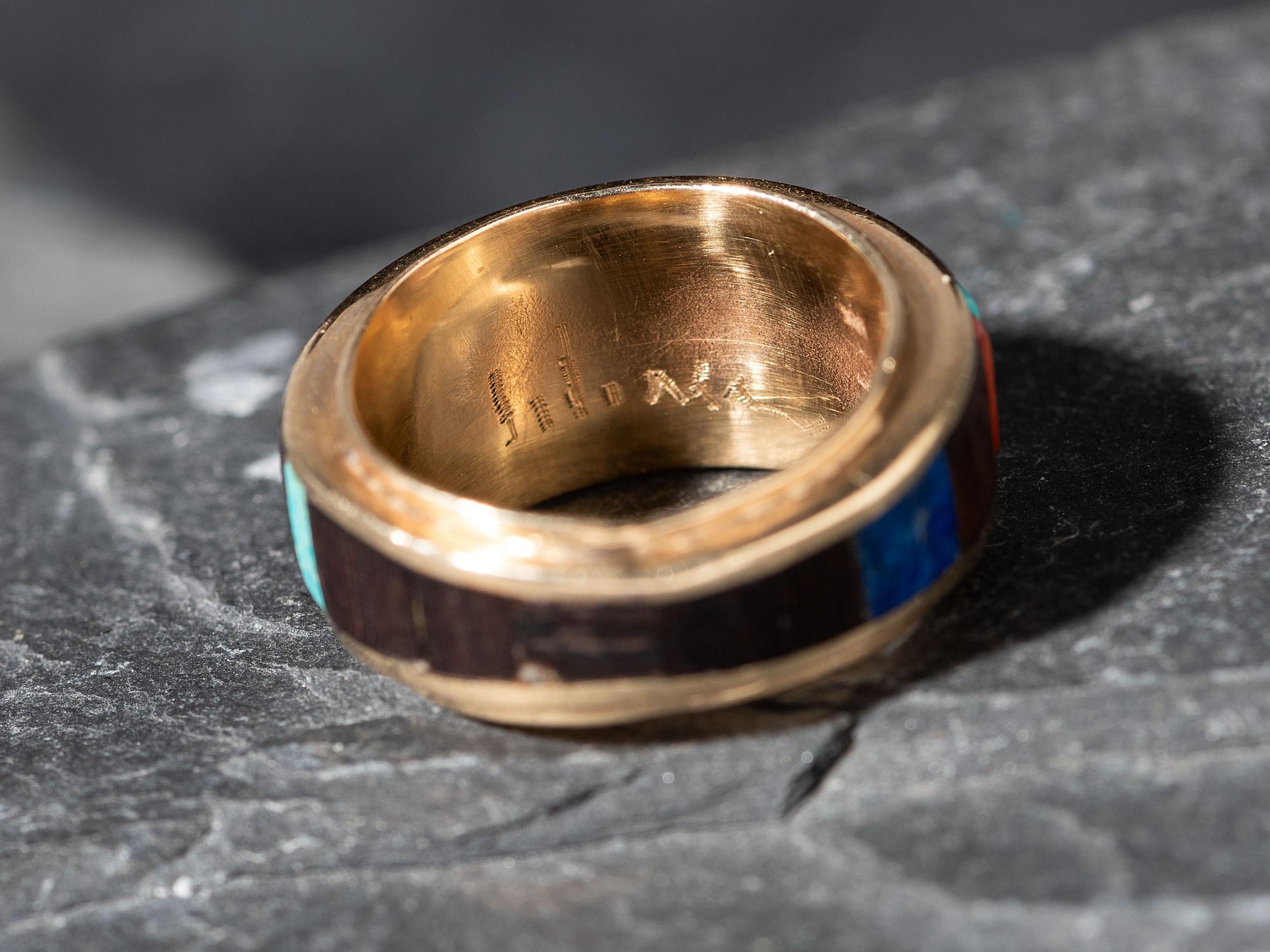 14K Gold and Cobblestone Inlay Ring