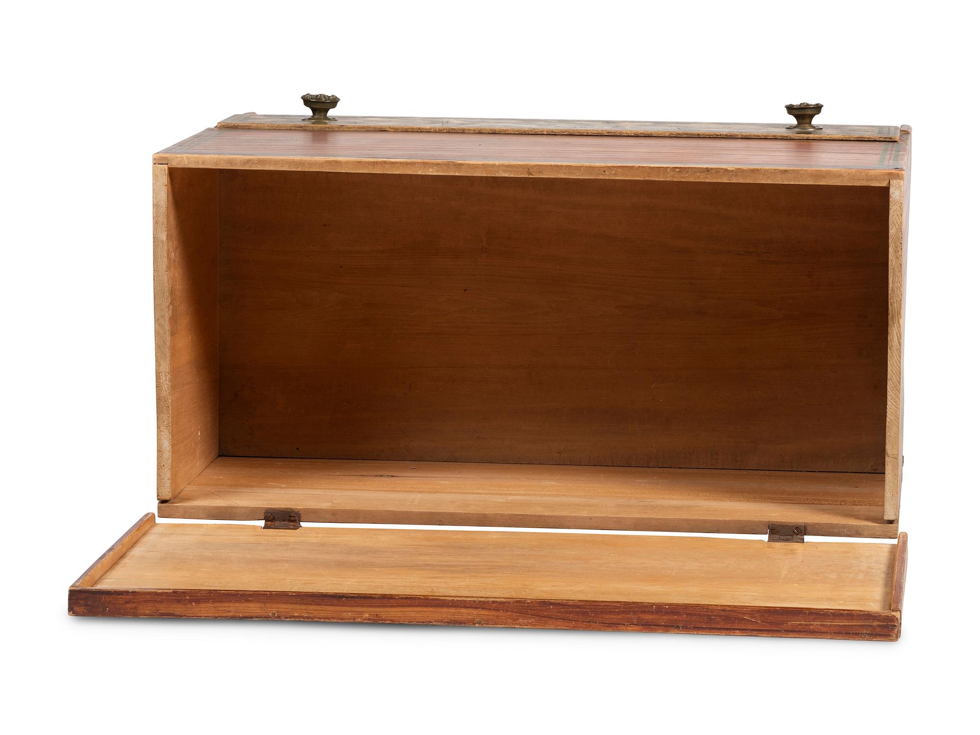 A Country Federal Grain Painted and Smoke-Decorated Maple One-Drawer Blanket Chest