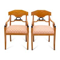 A Pair of Biedermeier Part Ebonized Birch Armchairs