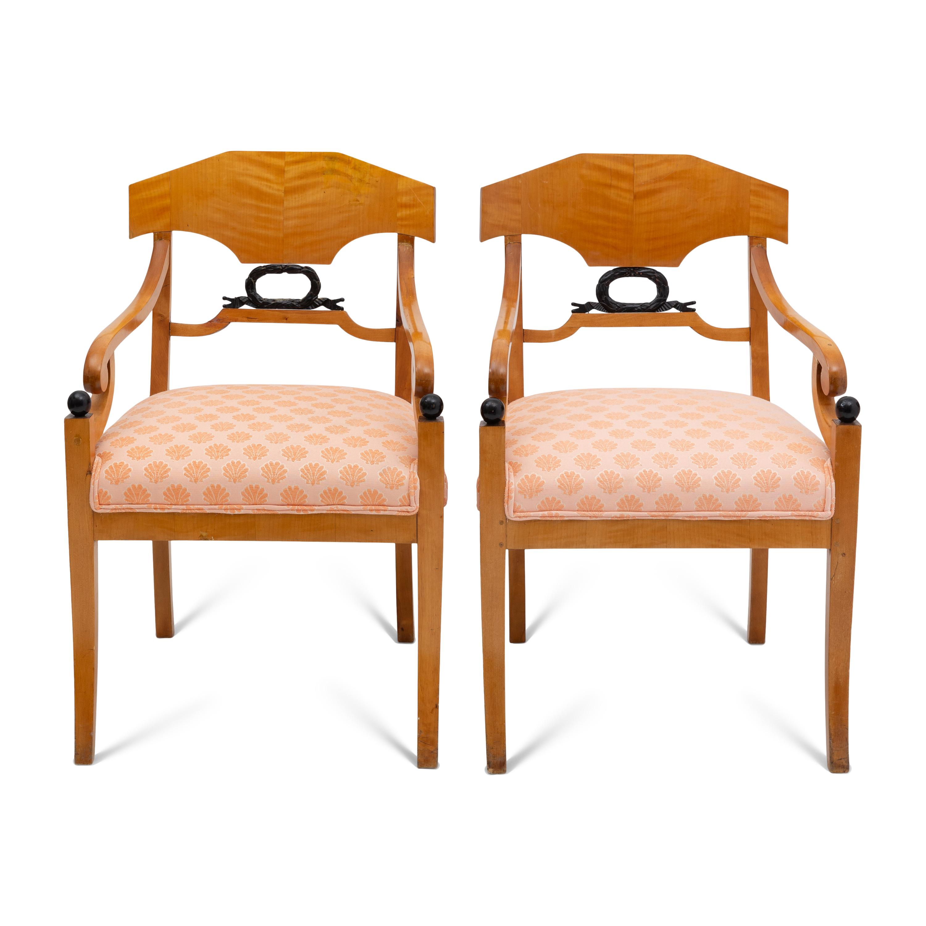 A Pair of Biedermeier Part Ebonized Birch Armchairs
