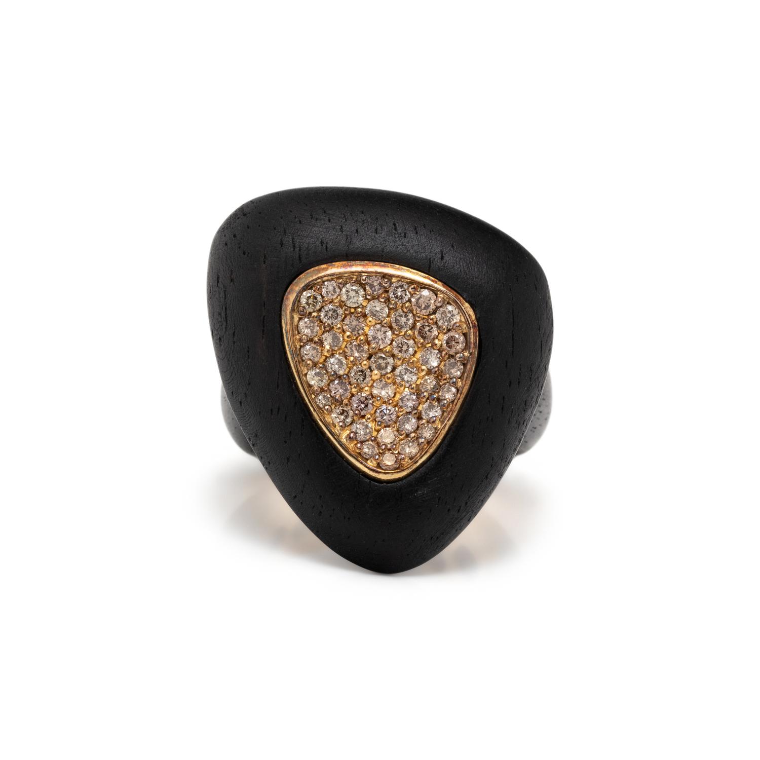 ROBERTO COIN, EBONY WOOD AND DIAMOND 'CAPRI PLUS' RING