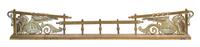 A Neoclassical Brass Fire Fender and Fireplace Tools Width of fire fender 53 inches. — 19TH/20TH CENTURY