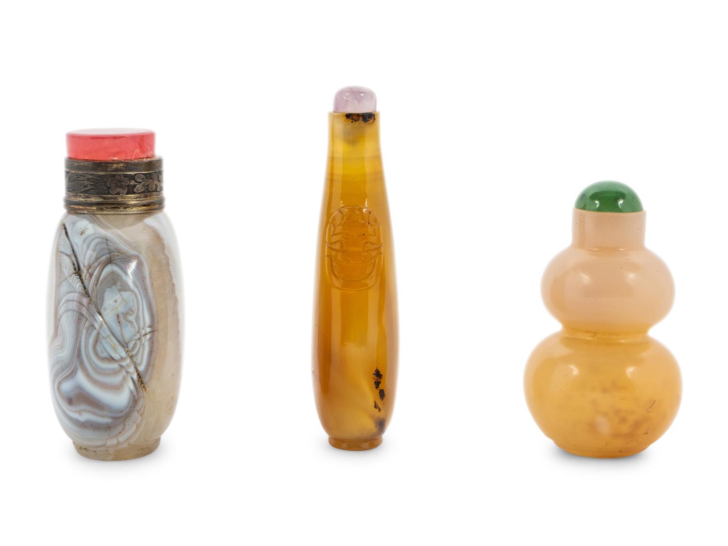 Three Chinese Agate Snuff Bottles