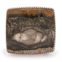 Silver and Petrified Wood Belt Buckle, with Deer and Raindrop Design on Reverse