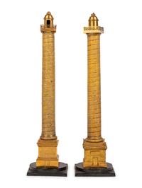 Two Large Grand Tour Gilt Bronze Models of the Column of Marcus Aurelius and Trajan's Column