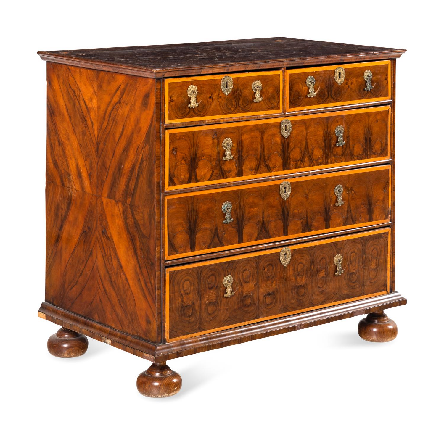 A William and Mary Oyster Veneered Chest of Drawers