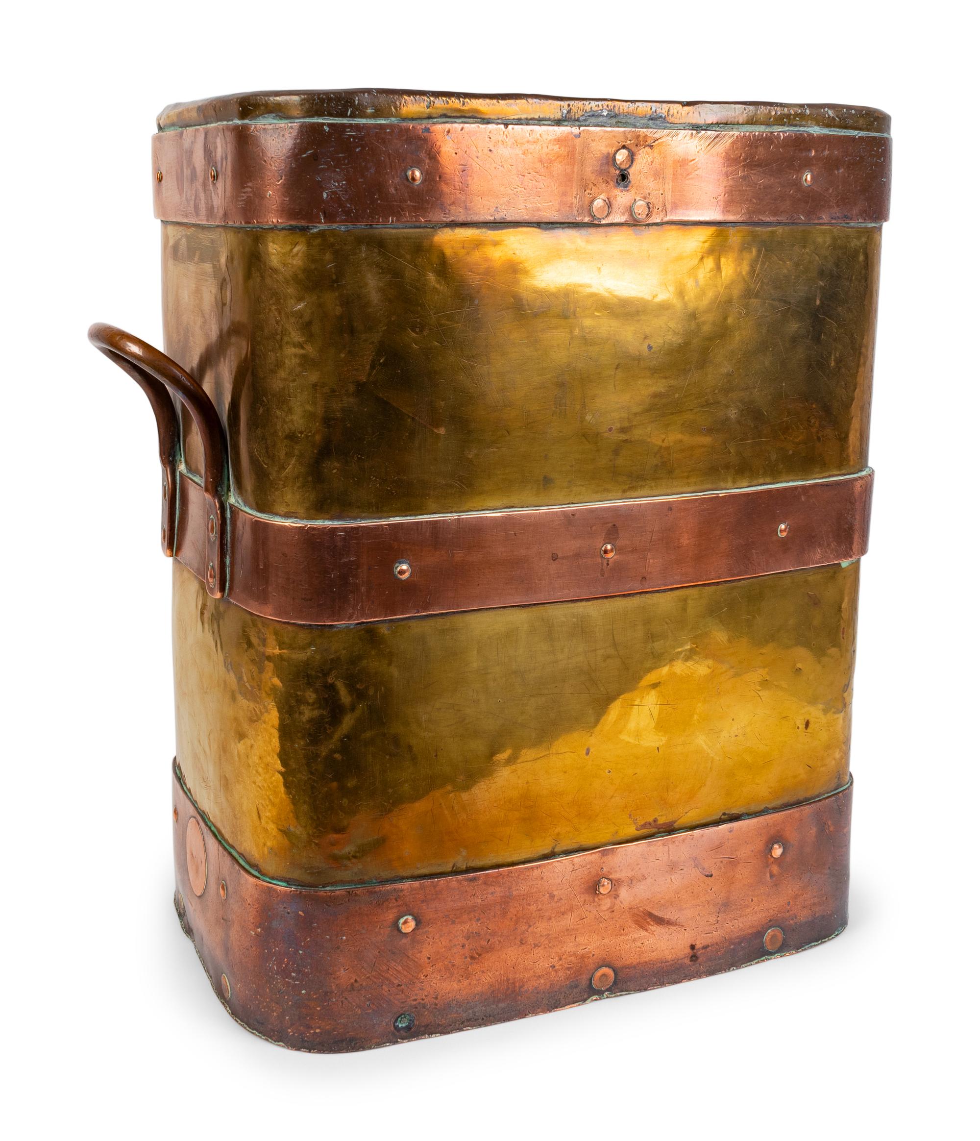 A Copper Bound Brass Log Bin — 19TH CENTURY