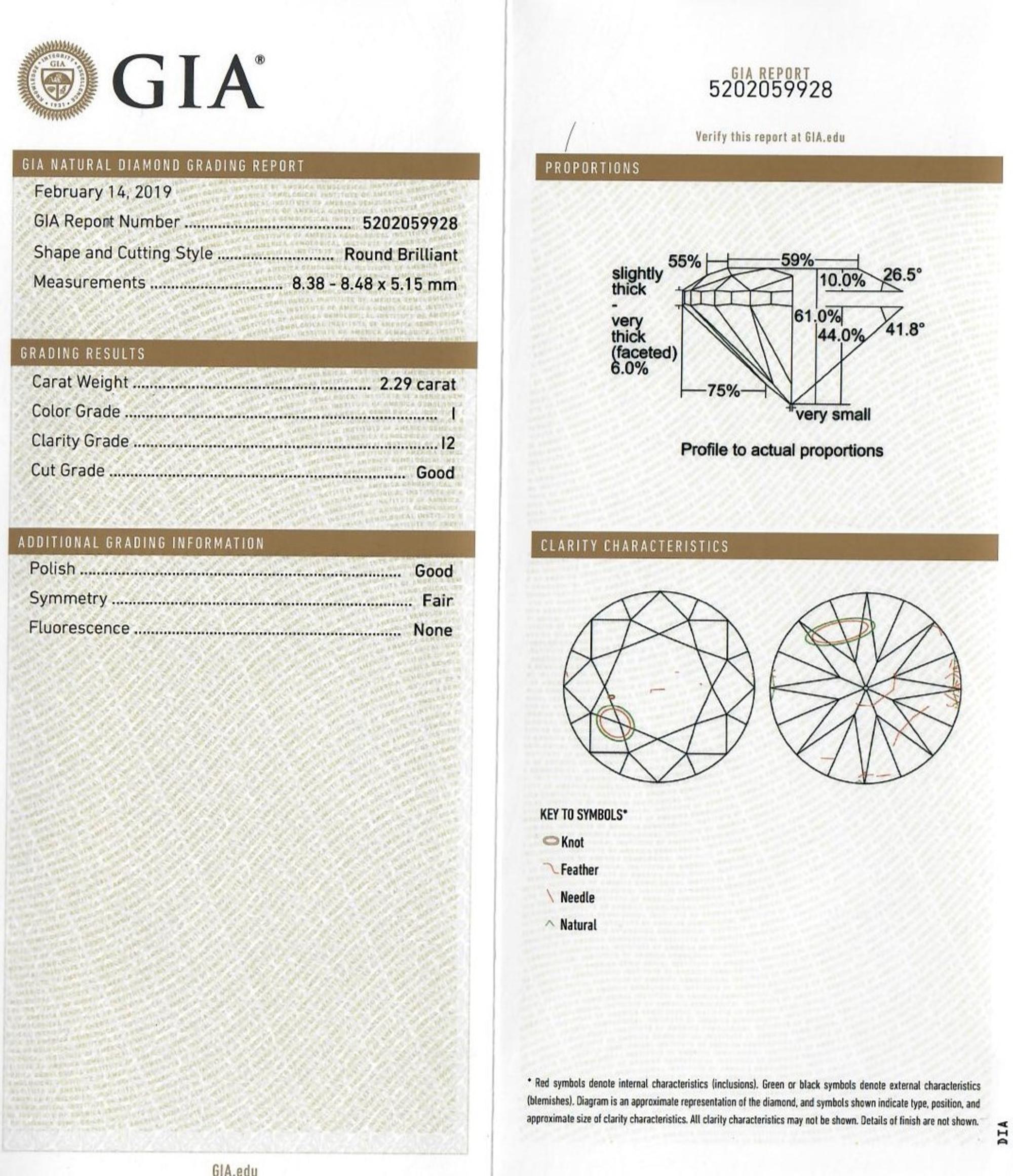 A 2.29 Carat Round Brilliant Cut Diamond,