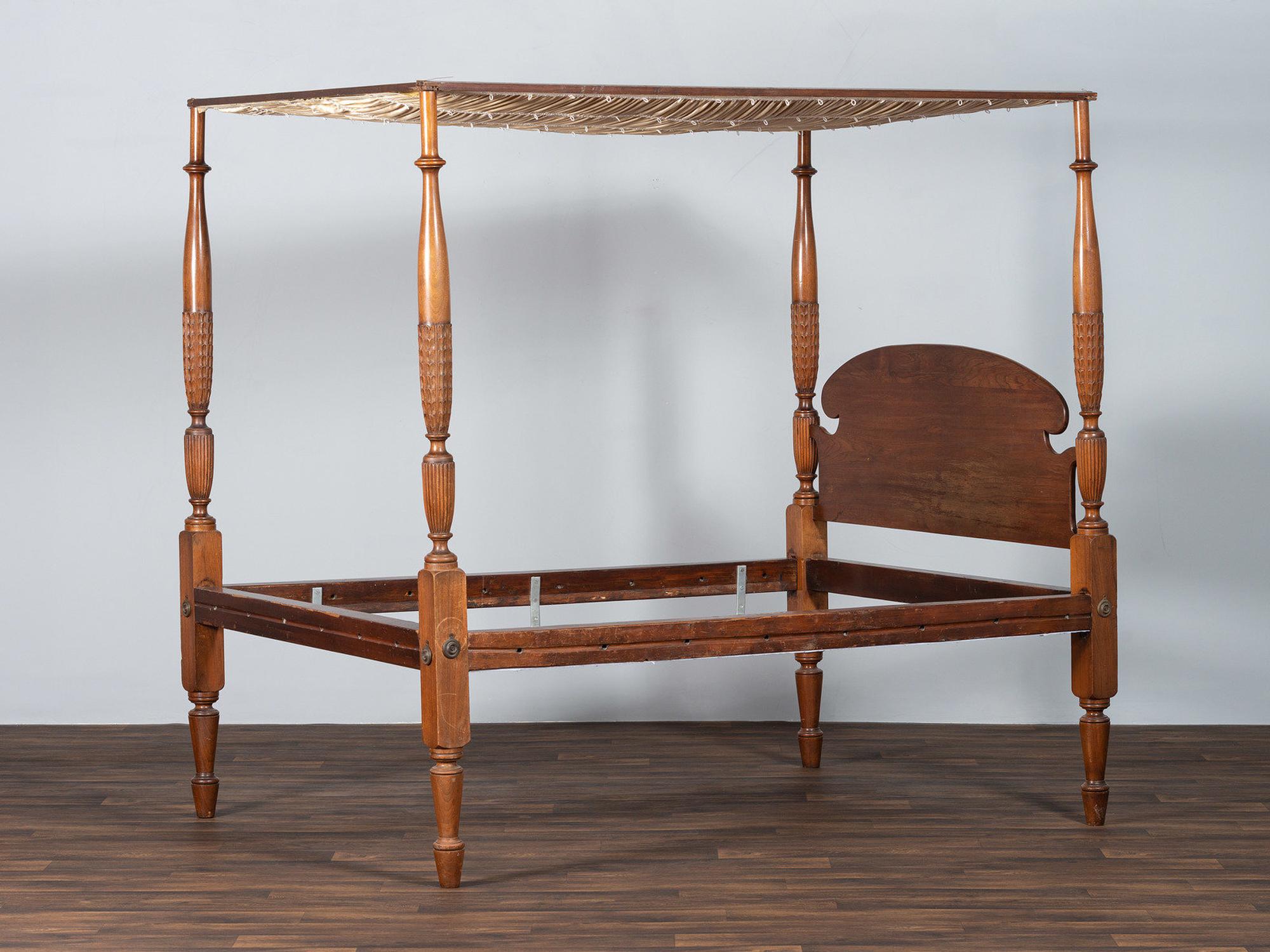 A Federal Carved Walnut Four-Post Tester Bed