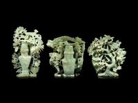 Three Chinese Hardstone Covered Vases