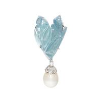 MARLENE STOWE, AQUAMARINE, CULTURED PEARL, AND DIAMOND BROOCH