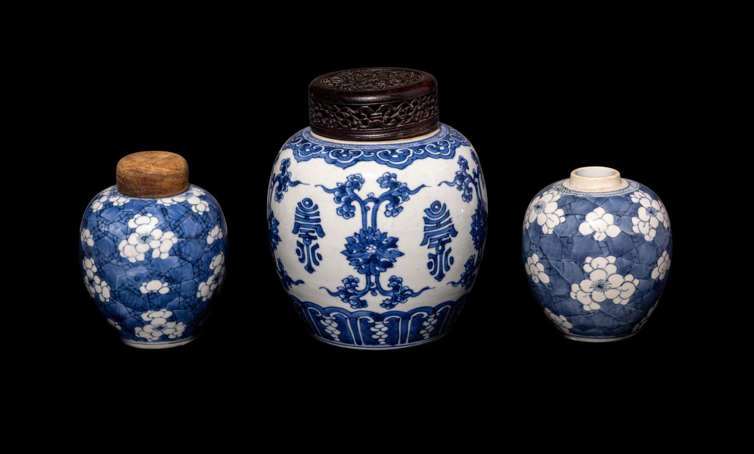Three Chinese Blue and White Porcelain Ginger Jars