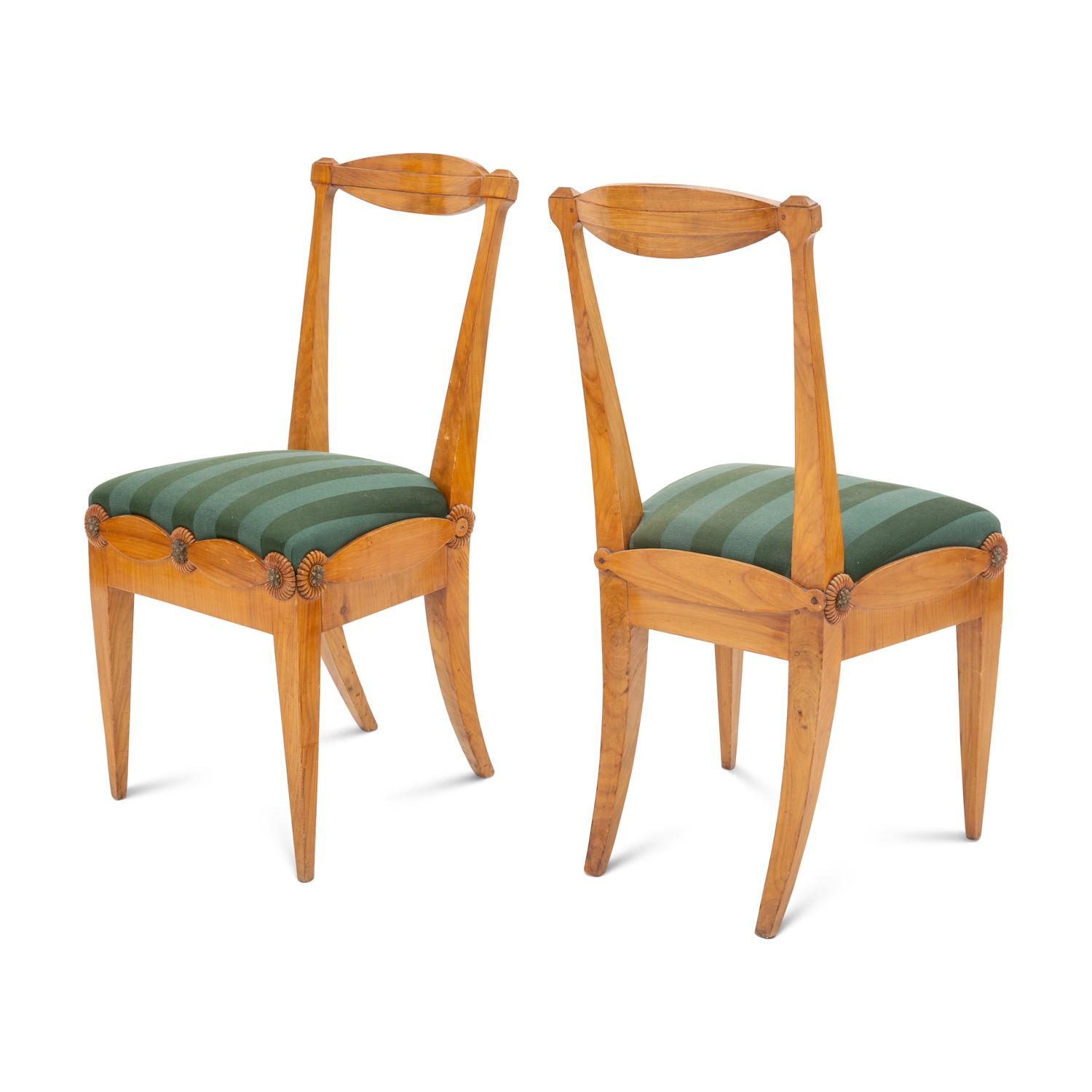 A Pair of Biedermeier Fruitwood and Brass Side Chairs