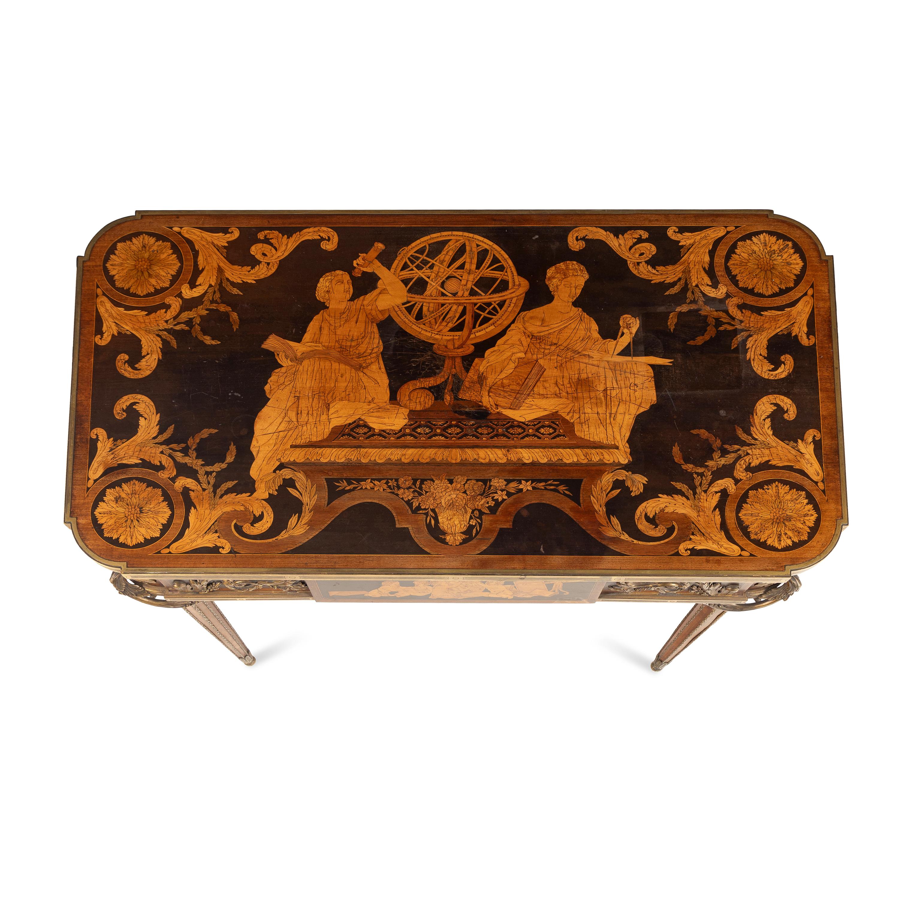 A Louis XVI Style Marquetry and Gilt Bronze Mounted Occasional Table